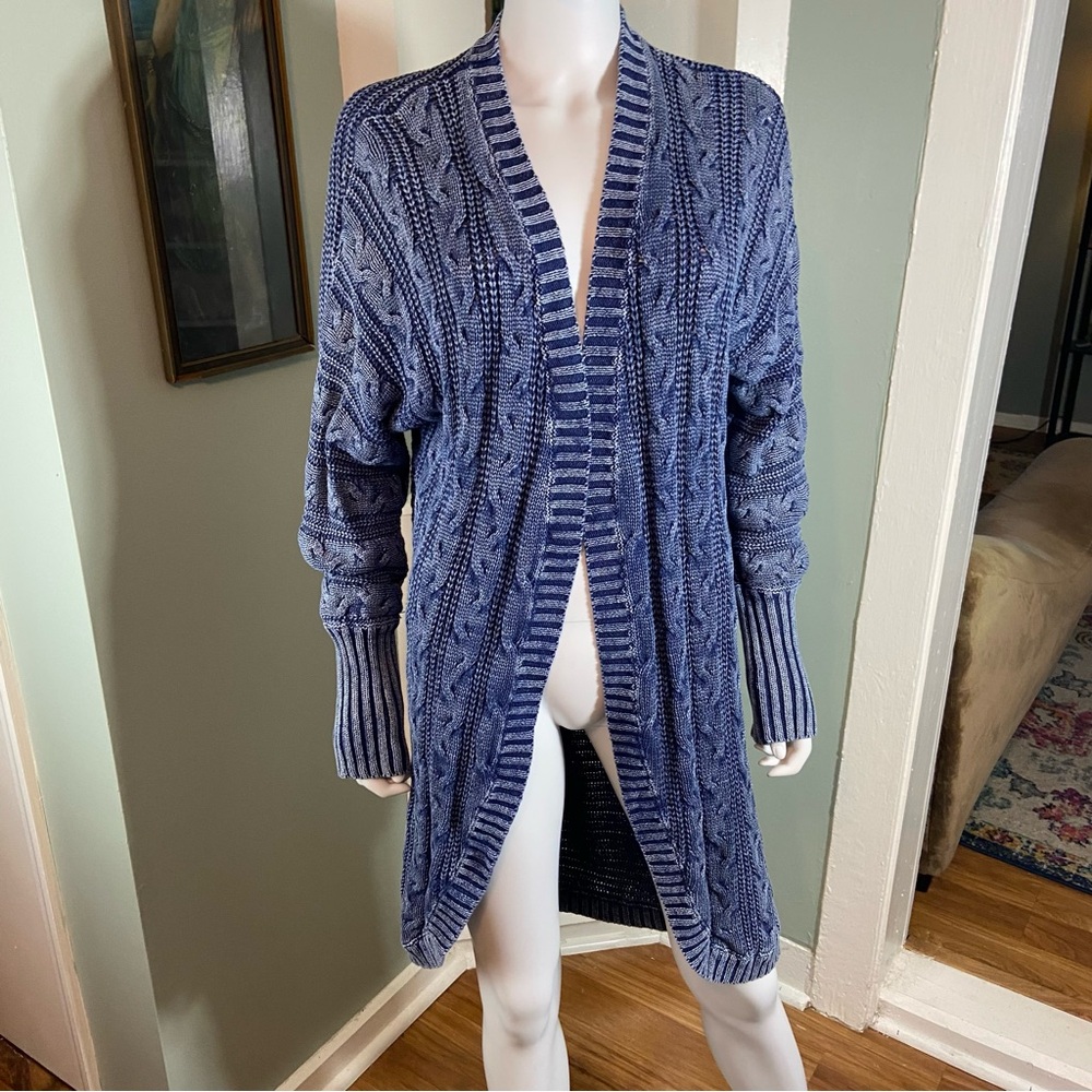 Cozy Open-Front Navy Cable Knit Cardigan Sweater